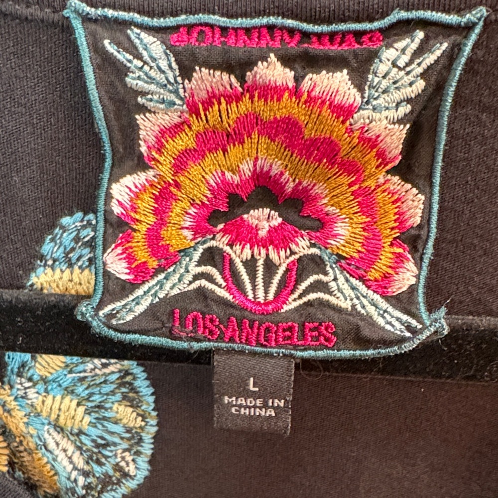 Johnny Was Black Top with Multicolor Embroidery - Picture 2 of 8